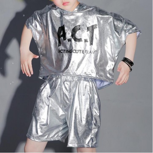 Kids jazz dance costumes for girls boys hiphop street dance silver glitter singers dancers modern dance stage performance competition costumes 